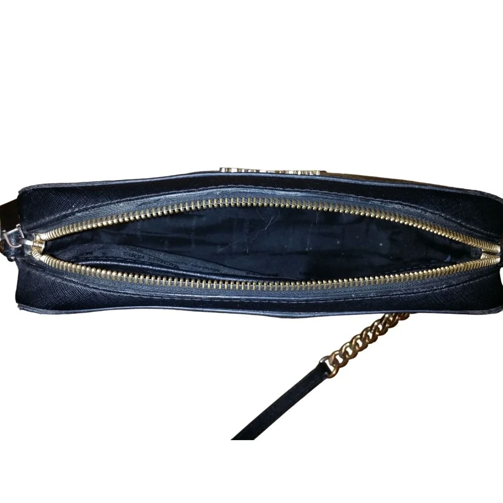 Michael Kors Jet Set Black Saffiano Leather Crossbody Bag Gold Chain Strap Purse